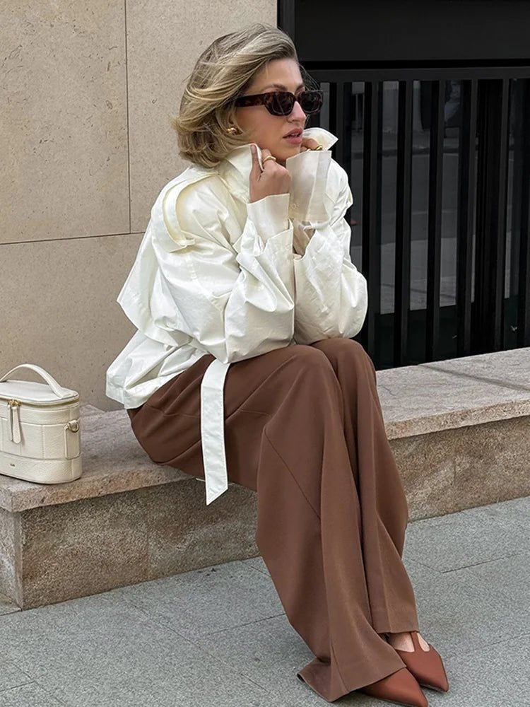 SEAME - Dominique Stand Collar Trench Coat White L