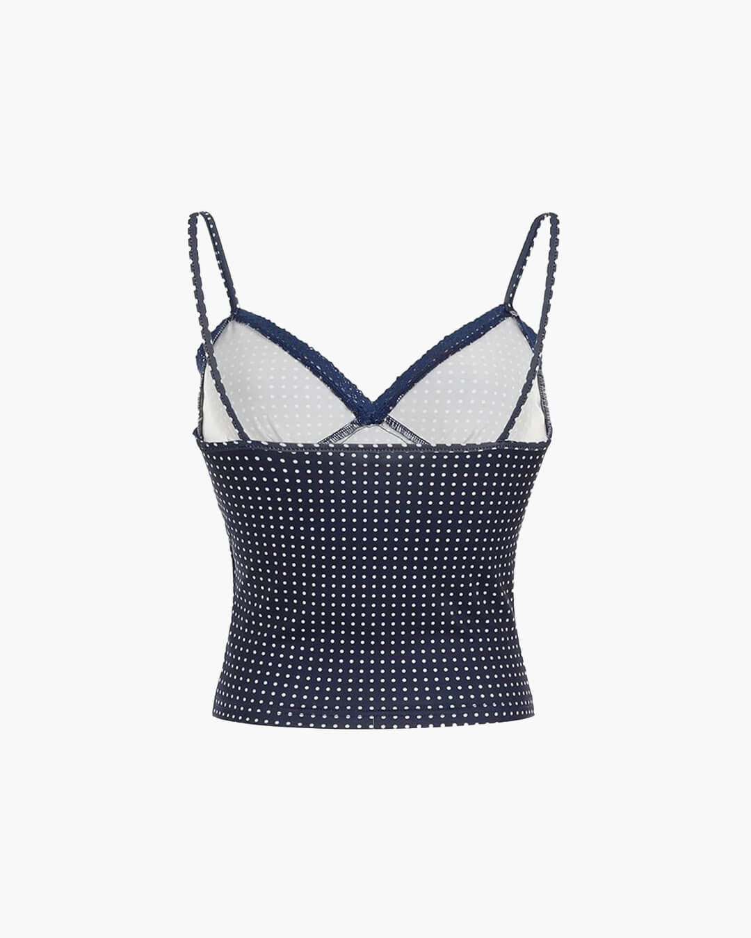 SEAME - Eloise Polka Dot Crop Top with Lace Stitching for Women, Casual Style Blue M
