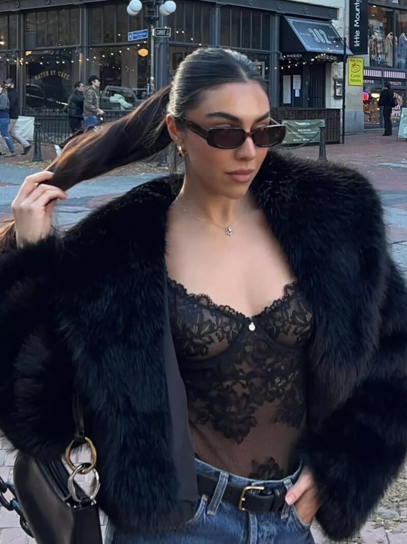 Seame - Jenna Faux Fur Coat White S