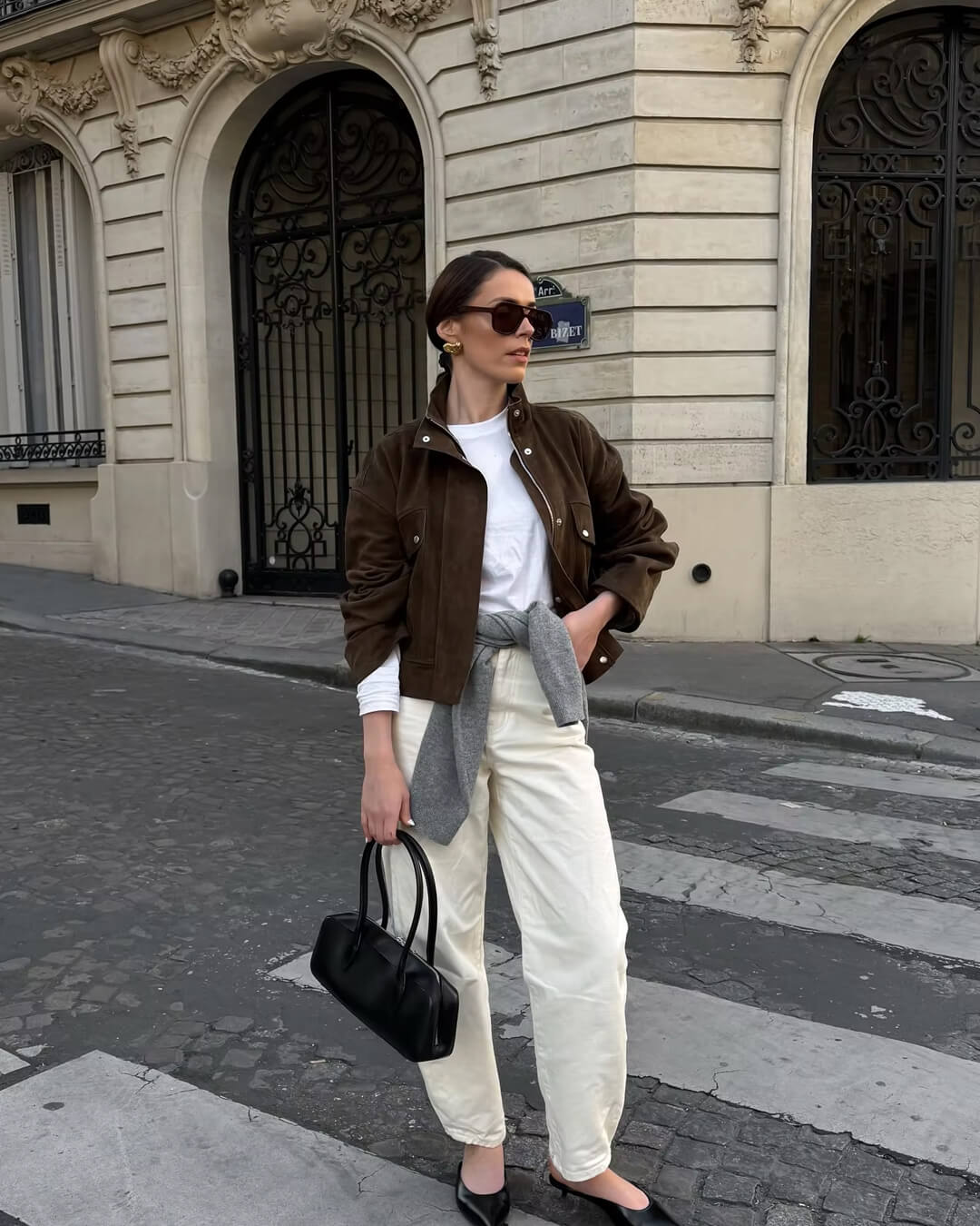 SEAME - Lana - Women's Autumn Bomber Jacket in Stylish Suede with Zip Closure & Long Sleeves Brown M