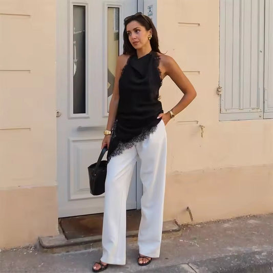 SEAME - Anne Backless Lace Top Black XS