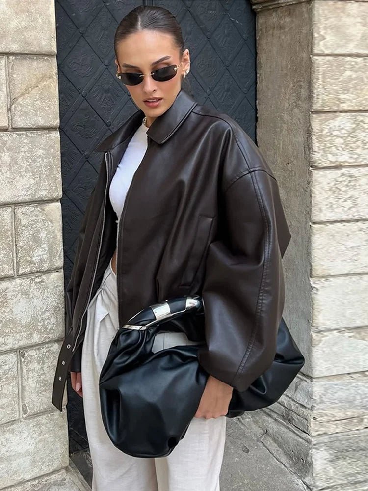 SEAME - Georgia Vegan Leather Jacket Brown S
