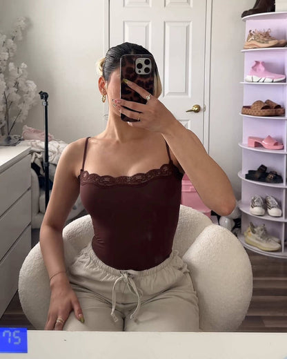 SEAME - Isla Lace Wireless Bodysuit Dark Brown M