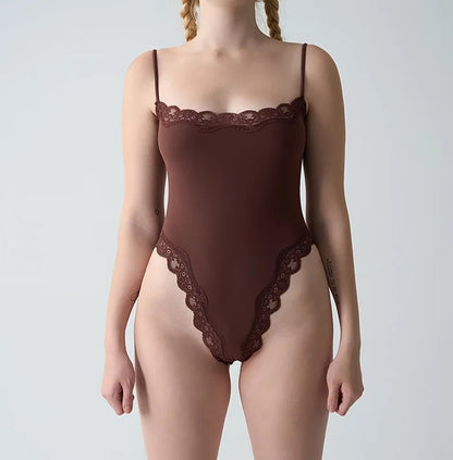 SEAME - Isla Lace Wireless Bodysuit Dark Brown L