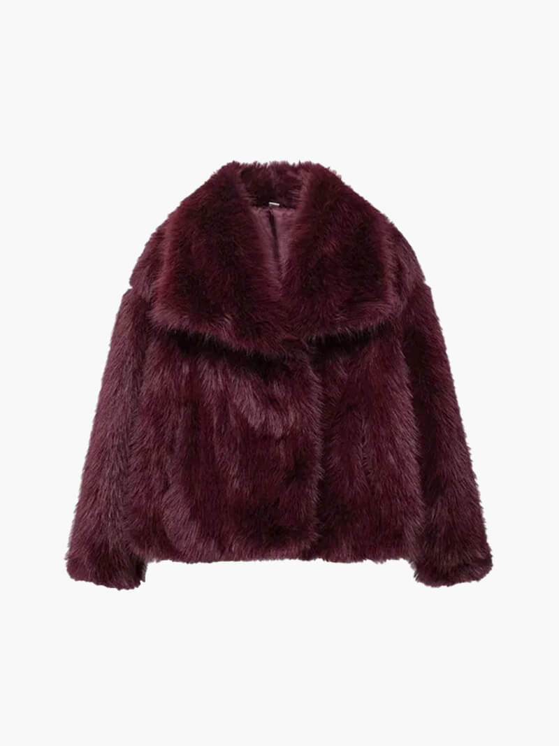Seame - Jenna Faux Fur Coat Burgundy S