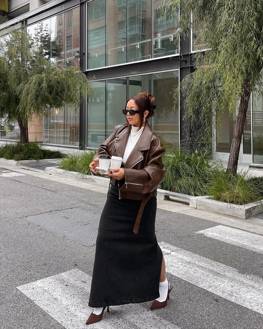 SEAME - Kyla Vegan Leather Jacket Dark Brown M