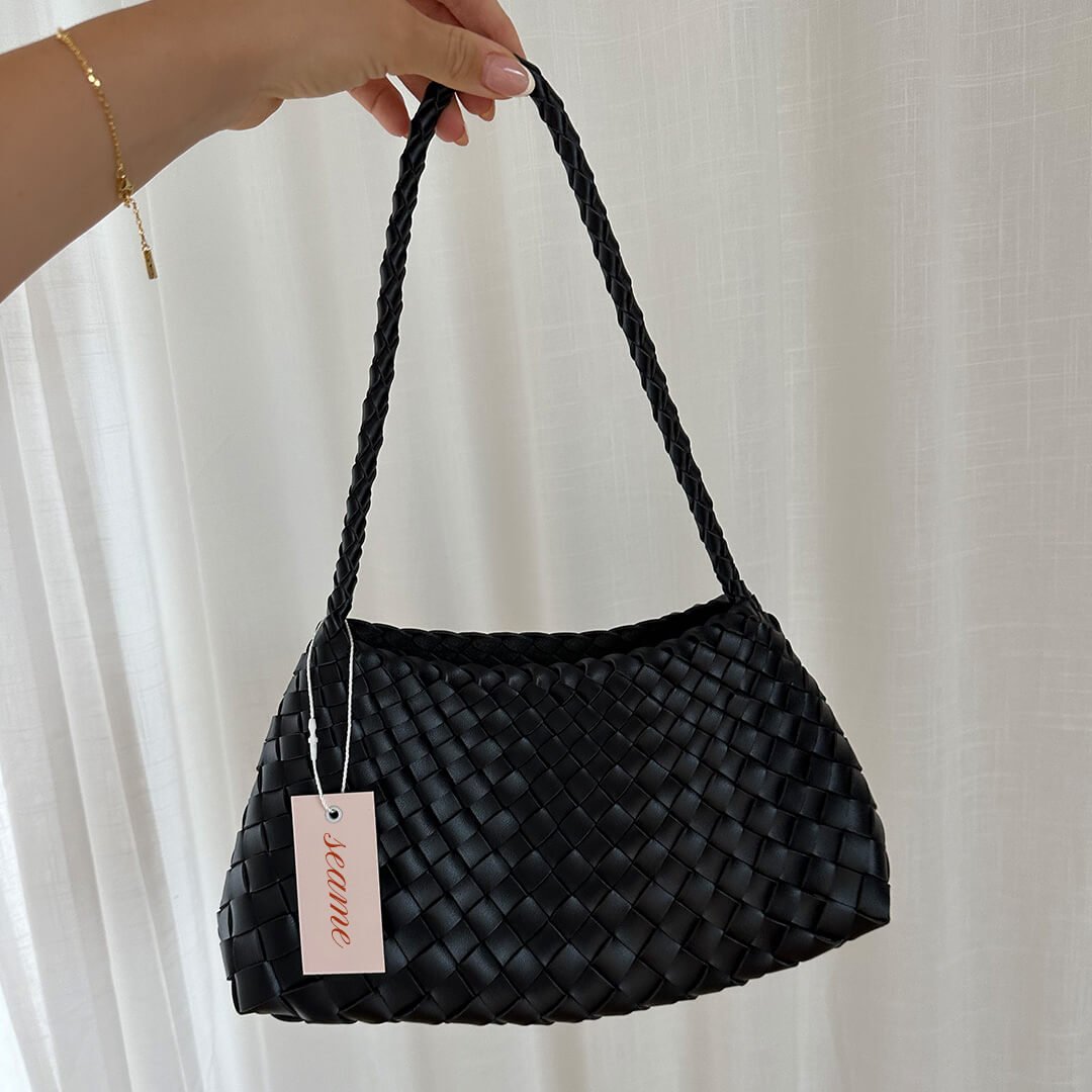 SEAME - Madeleine Vegan Leather Woven Bag Small Black Small