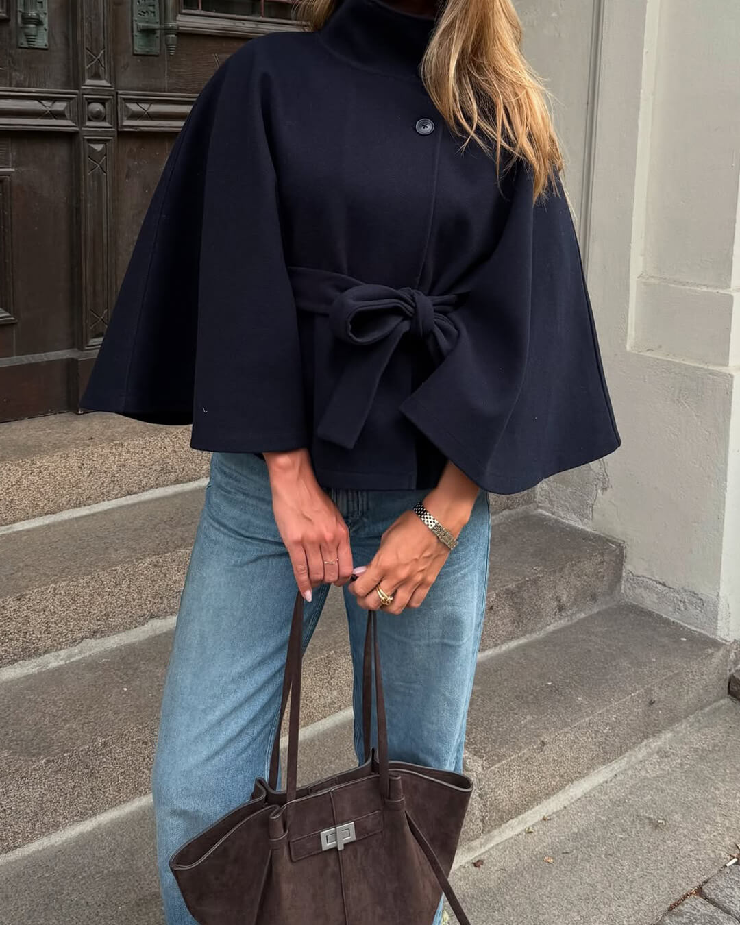 SEAME - Marianne High - Neck Belted Cape Jacket White S